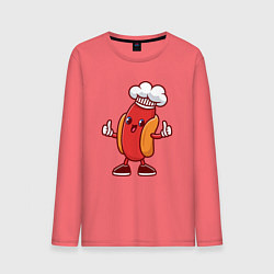 Лонгслив хлопковый мужской Хот-дог повар, цвет: коралловый