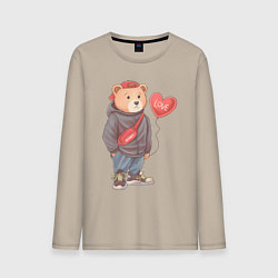 Лонгслив хлопковый мужской Влюбленный мишка, цвет: миндальный