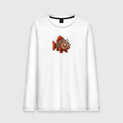 Лонгслив хлопковый мужской Забавная коричнева рыба, цвет: белый