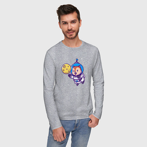 Мужской лонгслив Белочка в космосе / Меланж – фото 3