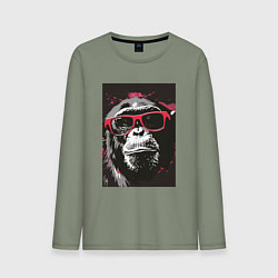Лонгслив хлопковый мужской Мартышка в очках, цвет: авокадо