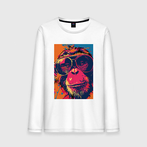 Мужской лонгслив Обезьяна в очках big pop art / Белый – фото 1
