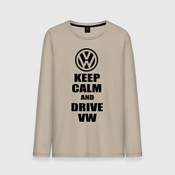 Лонгслив хлопковый мужской Keep Calm & Drive VW, цвет: миндальный