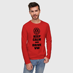 Лонгслив хлопковый мужской Keep Calm & Drive VW, цвет: красный — фото 2