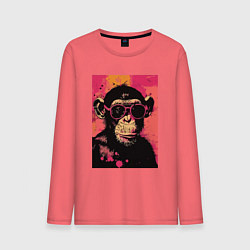 Лонгслив хлопковый мужской Крутая обезьянка, цвет: коралловый