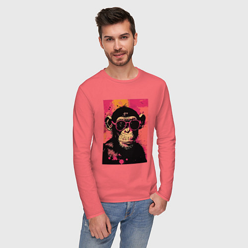 Мужской лонгслив Крутая обезьянка / Коралловый – фото 3