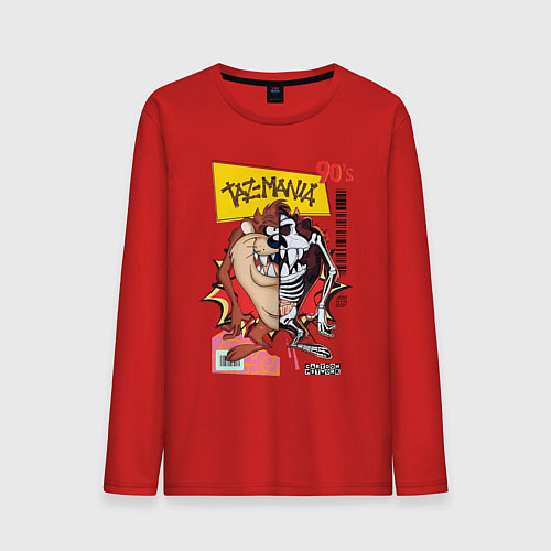 Мужской лонгслив Taz mania - тасманский дьявол / Красный – фото 1