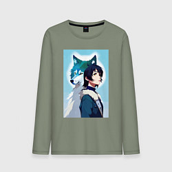 Мужской лонгслив Мечтательная девчонка и волк - нейроарт
