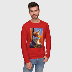 Лонгслив хлопковый мужской Fox fashionista - ai art fantasy, цвет: красный — фото 2