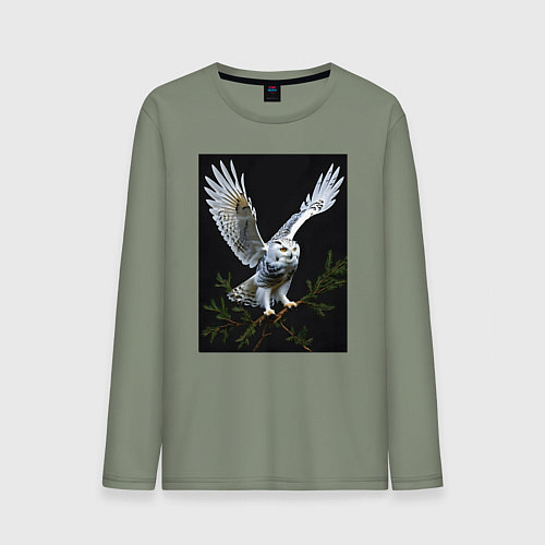 Мужской лонгслив Белая сова на дереве / Авокадо – фото 1