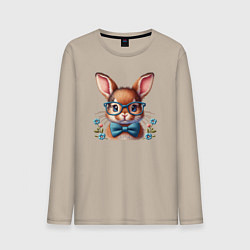 Лонгслив хлопковый мужской Кролик мальчик в очках, цвет: миндальный