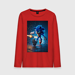 Лонгслив хлопковый мужской Соник убегает от ракет, цвет: красный