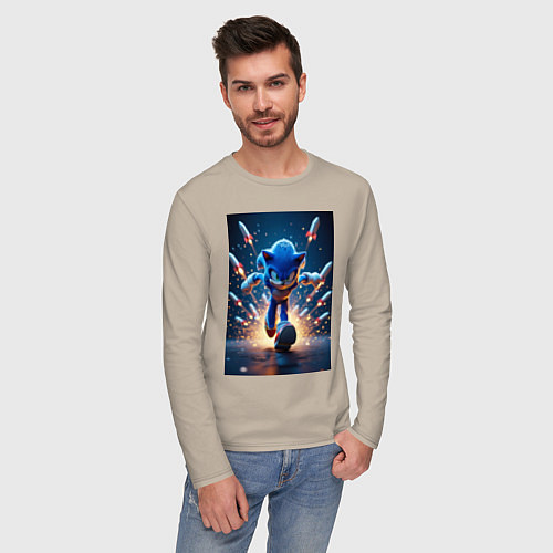 Мужской лонгслив Соник убегает от ракет / Миндальный – фото 3