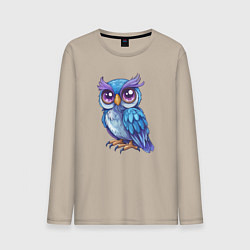 Лонгслив хлопковый мужской Сова с фиолетовыми глазами, цвет: миндальный