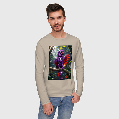 Мужской лонгслив Попугай из драгоценных камней / Миндальный – фото 3