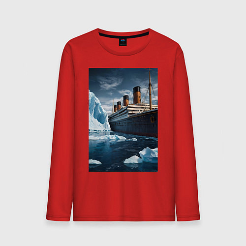Мужской лонгслив Титаник плывет среди айсбергов / Красный – фото 1