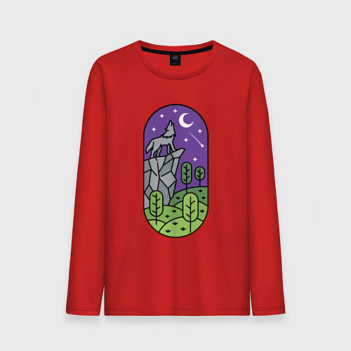 Мужской лонгслив Волк на скале / Красный – фото 1