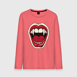 Лонгслив хлопковый мужской Клыки вампира, цвет: коралловый