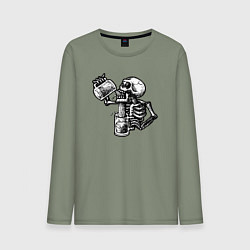 Лонгслив хлопковый мужской Пивной скелетик, цвет: авокадо