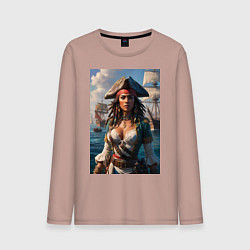 Мужской лонгслив Пиратка на фона флотилии кораблей