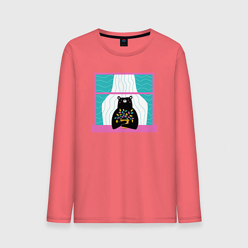 Мужской лонгслив Мишка в окошке / Коралловый – фото 1