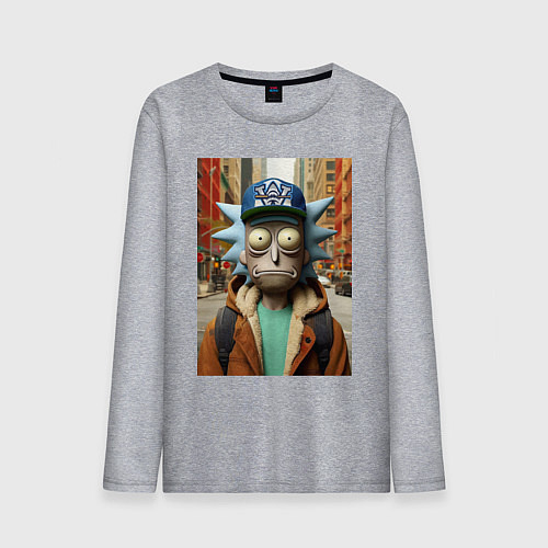 Мужской лонгслив Рик Санчес в Нью-Йорке - нейроарт / Меланж – фото 1