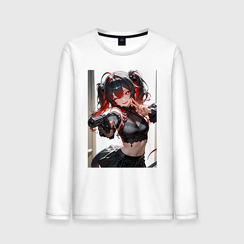 Мужской лонгслив Девушка-демон с пистолетом / Белый – фото 1