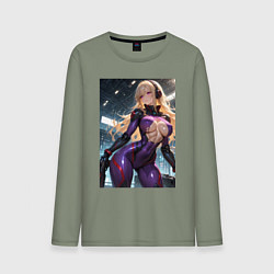 Лонгслив хлопковый мужской Девушка с оружием в киберпанк стиле, цвет: авокадо