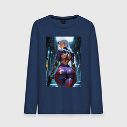 Мужской лонгслив Девушка с оружием в киберпанк стиле