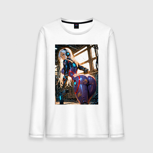 Мужской лонгслив Девушка с оружием в киберпанк стиле / Белый – фото 1