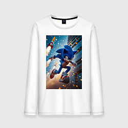 Лонгслив хлопковый мужской Соник убегает от летящих ракет, цвет: белый