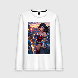 Мужской лонгслив Чудо-женщина с городским фоном в стиле комиксов