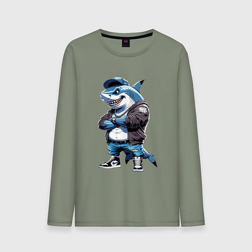 Мужской лонгслив Акула в кепке / Авокадо – фото 1