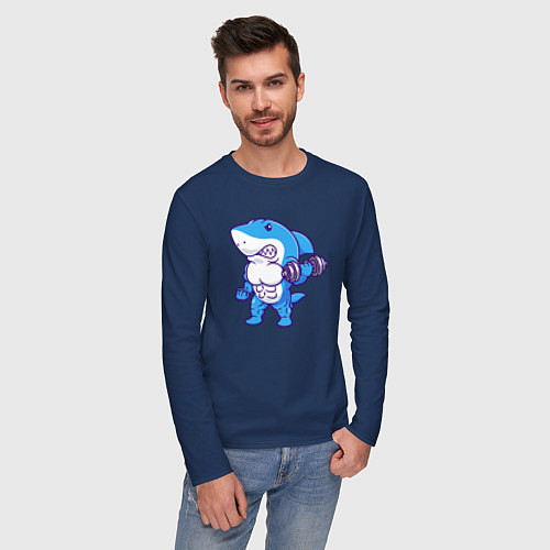 Мужской лонгслив Акула бодибилдер / Тёмно-синий – фото 3