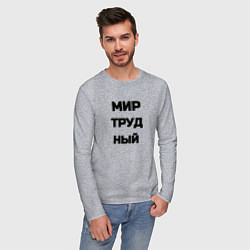 Лонгслив хлопковый мужской Мир Труд мем, цвет: меланж — фото 2