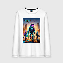 Лонгслив хлопковый мужской Minecraft - cyberpunk ai art fantasy, цвет: белый