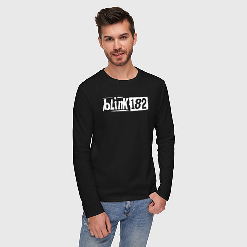 Мужской лонгслив Blink 182 трафарет белый / Черный – фото 3