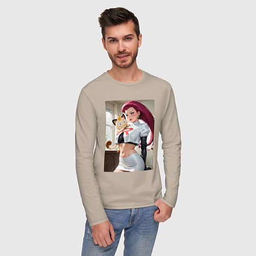 Мужской лонгслив Джесси и Мяут - команда Р: Покемоны / Миндальный – фото 3