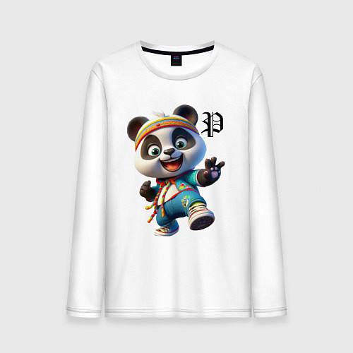 Мужской лонгслив Funny panda cub - anime / Белый – фото 1
