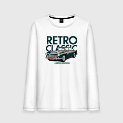 Лонгслив хлопковый мужской Retro classic car, цвет: белый