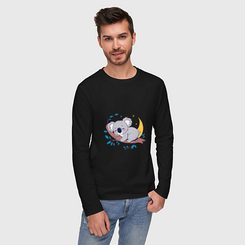 Мужской лонгслив Сон коалы на ветке / Черный – фото 3