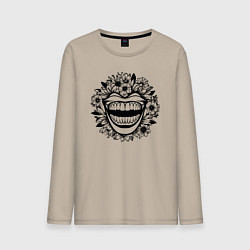 Лонгслив хлопковый мужской Злая улыбка в цветах, цвет: миндальный
