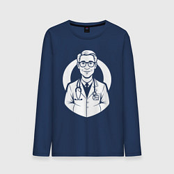 Лонгслив хлопковый мужской Врач с улыбкой и стетоскопом, цвет: тёмно-синий