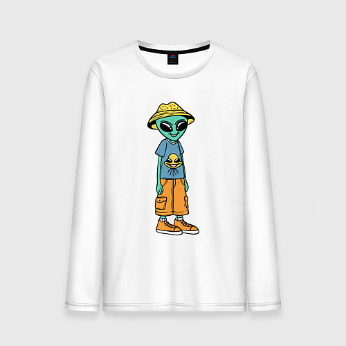 Мужской лонгслив Инопланетянин в шляпе / Белый – фото 1
