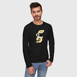 Лонгслив хлопковый мужской Белый кролик цветочный модерн - абстракция, цвет: черный — фото 2