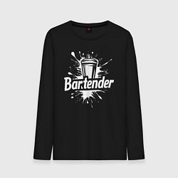 Лонгслив хлопковый мужской Бармен коктейльный шейкер, цвет: черный