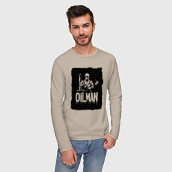 Лонгслив хлопковый мужской Нефтяник с буровой установкой, цвет: миндальный — фото 2
