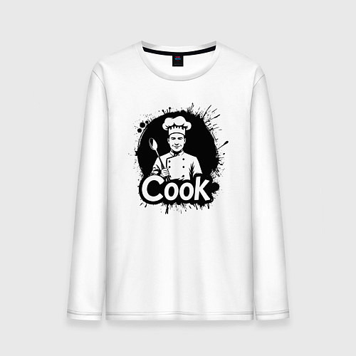 Мужской лонгслив Шеф-повар с ложкой черной краской / Белый – фото 1