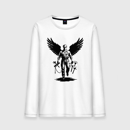 Мужской лонгслив Крылатый мастер с инструментами / Белый – фото 1