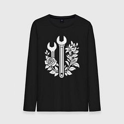 Лонгслив хлопковый мужской Рожковые ключи в розах, цвет: черный